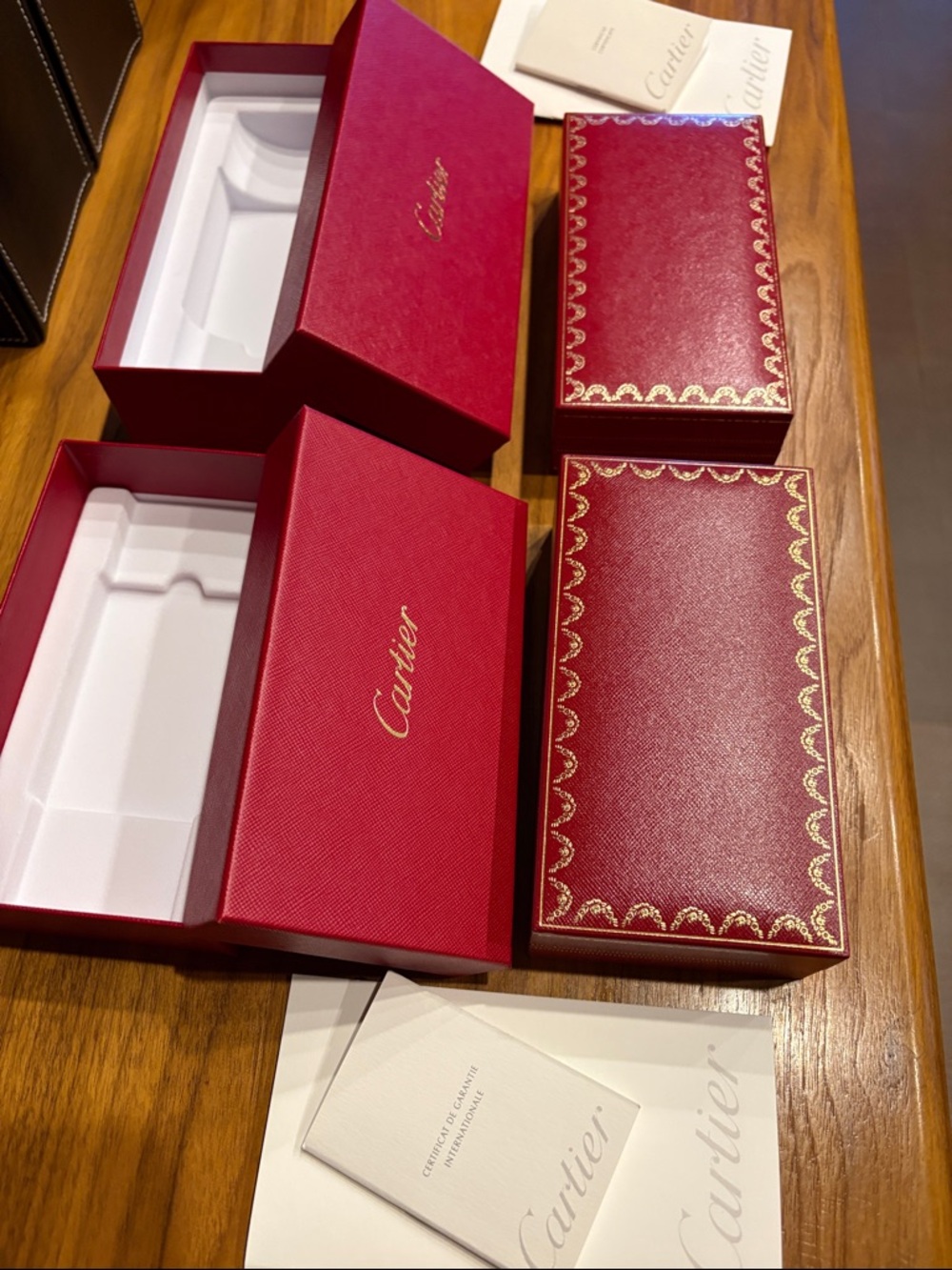 Authentic Cartier (2) Red sunglass cases & boxes w/certificates